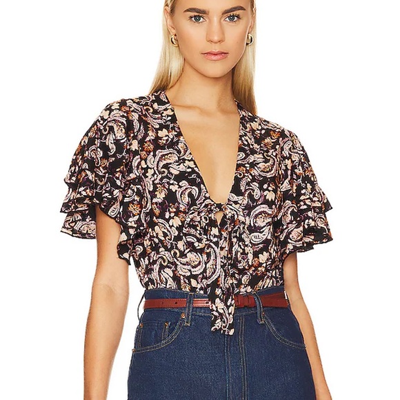 NEW Free People Call Me Later Printed Bodysuit In Black Combo - Picture 12 of 14